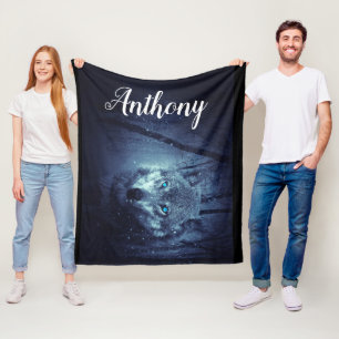 Personalised Wolf in The Snow Fleece Blanket