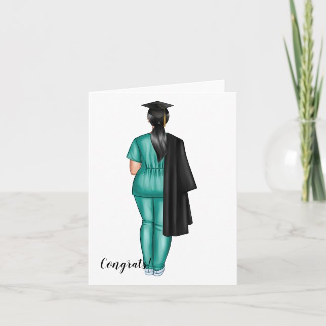 Personalised Woman in Scrubs Graduation Card (Front)