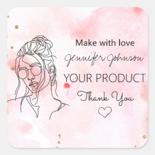 Personalised Woman Portrait Pink Square Sticker