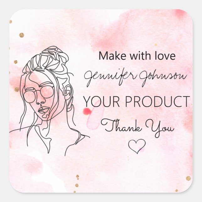 Personalised Woman Portrait Pink Square Sticker (Front)