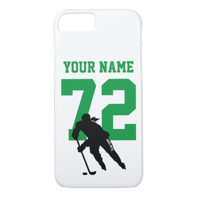 Personalised Women Hockey Player Name Number Green Case-Mate iPhone Case (Back)