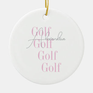 Personalised Women's Golf Pink Typography Ceramic Tree Decoration