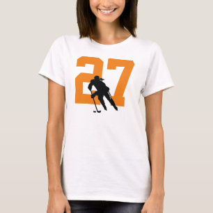 Personalised Women's Hockey Player Number Orange T-Shirt