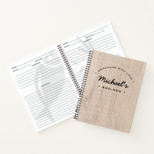 Personalised Wood grain Homemade with Love Recipe Notebook