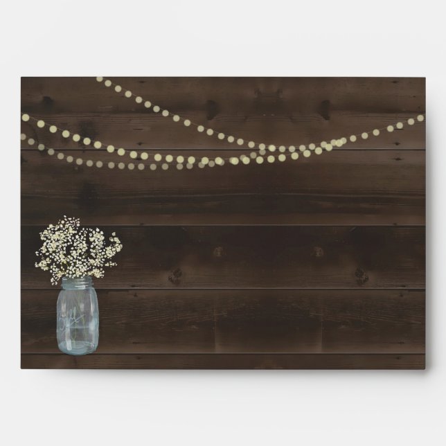 Personalised Wood, Mason Jar, Baby's Breath Envelope (Front)