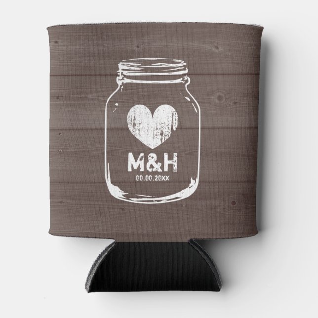 Personalised wood mason jar wedding can coolers (Front)