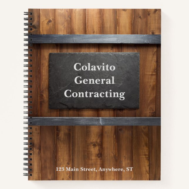 Personalised Wood & Slate Construction Notebook (Front)