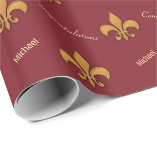 Personalised Wood Style Fleur de Lis Wrapping Paper