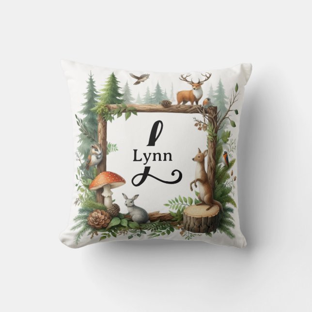 Personalised Woodland Animals Monogram Cushion (Front)