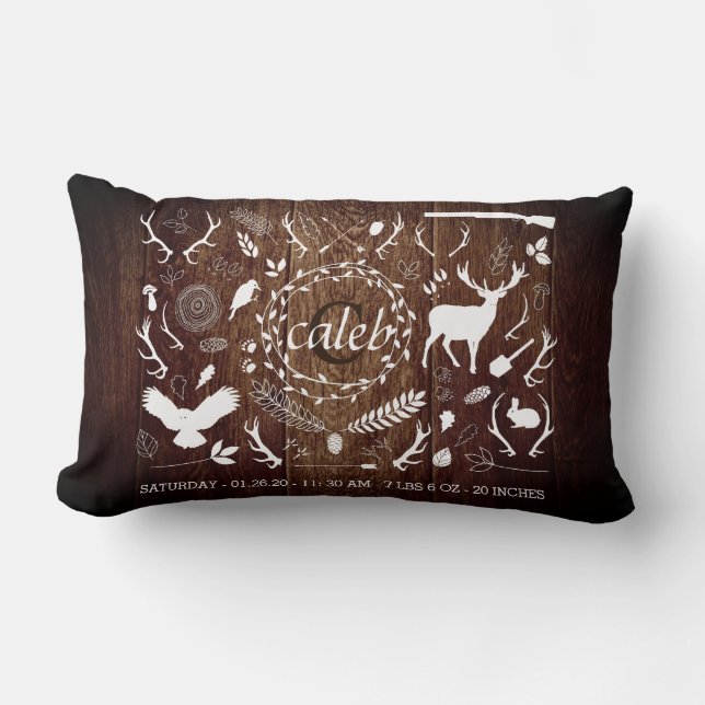 Personalised Woodland Baby Boy Nursery Decor Barn Lumbar Cushion (Front)
