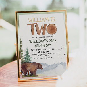 Personalised Woodland Bear Boys 2nd Birthday Invitation
