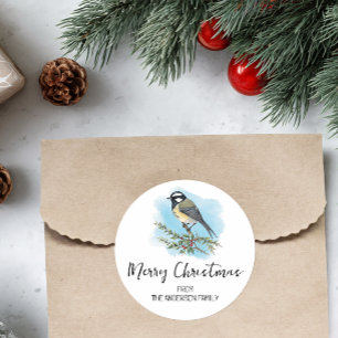Personalised Woodland Bird Christmas Classic Round Sticker