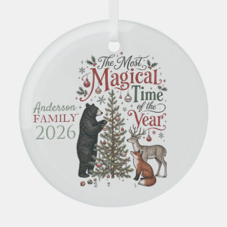 Personalised Woodland Christmas Creatures Glass Tree Decoration