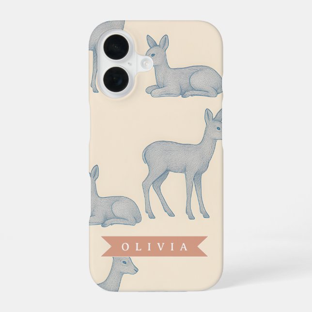 Personalised Woodland Deer Pattern Rustic Nature iPhone 16 Case (Back)