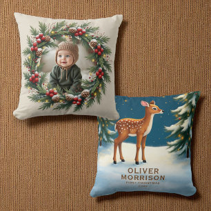 Personalised Woodland First Christmas Baby Deer  Cushion