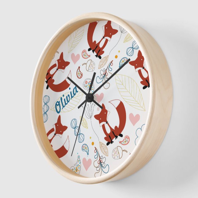 Personalised Woodland Fox Woodland Heart Leaf Clock (Angle)