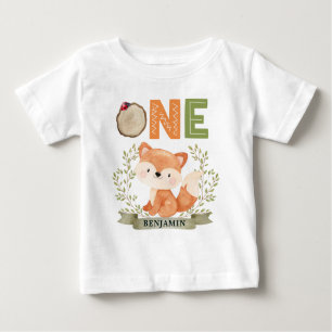 Personalised Woodland Ist Birthday Forest Fox Baby T-Shirt