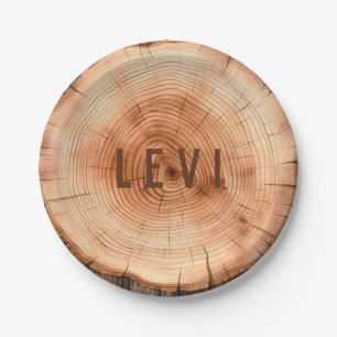 Personalised Woodland Rustic Cut Tree Grain Paper Plate