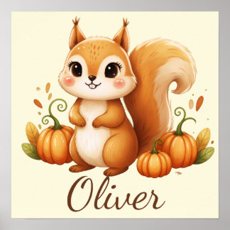 Personalised Woodland Squirrel Nursery Art Poster