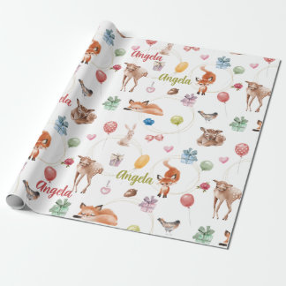 Personalised Woodland Watercolor Party Animals Wrapping Paper