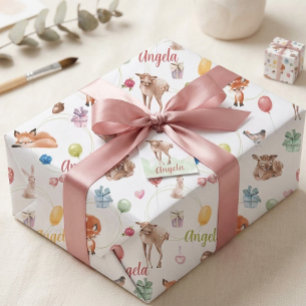 Personalised Woodland Watercolor Party Animals Wrapping Paper