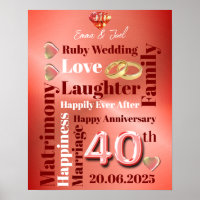 Personalised Word Art 40th wedding anniversary