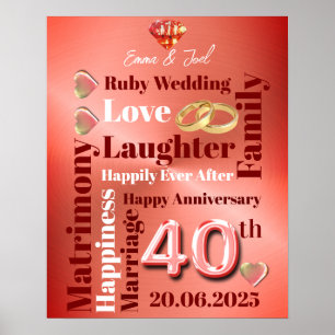 Personalised Word Art 40th wedding anniversary Poster
