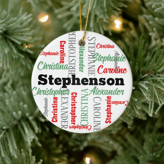 Personalised Word-Art Collage Family Holiday Ceramic Tree Decoration (Tree)