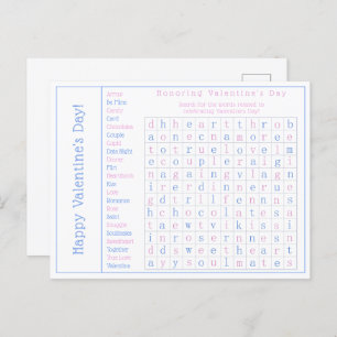 Personalised Word Search Puzzle, Valentine's Day Holiday Postcard