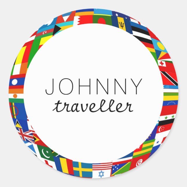Personalised World Flags Classic Round Sticker (Front)