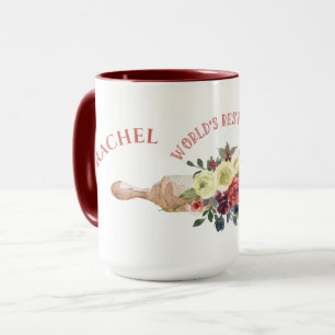Personalised Worlds Best Baker Rolling Pin Florals Mug