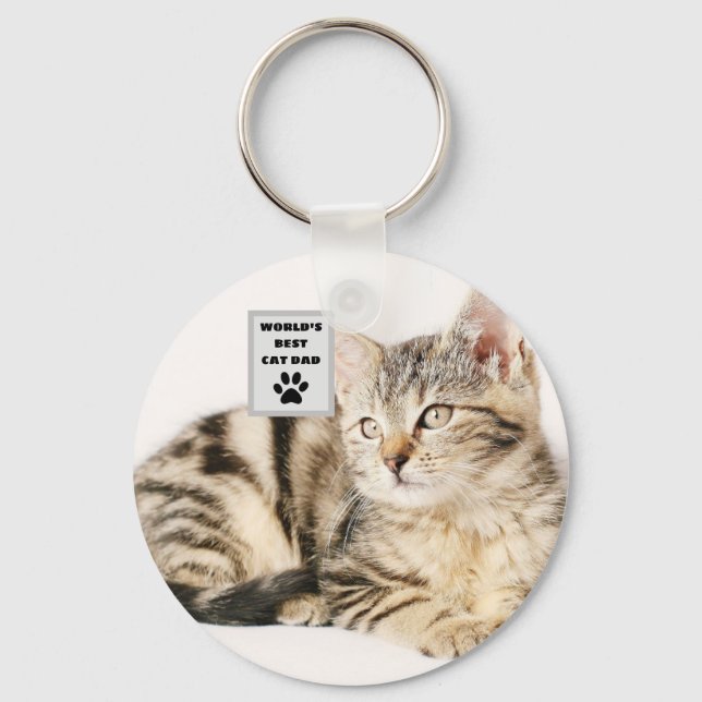 Personalised World's Best Cat Dad Custom Photo Key Ring (Front)