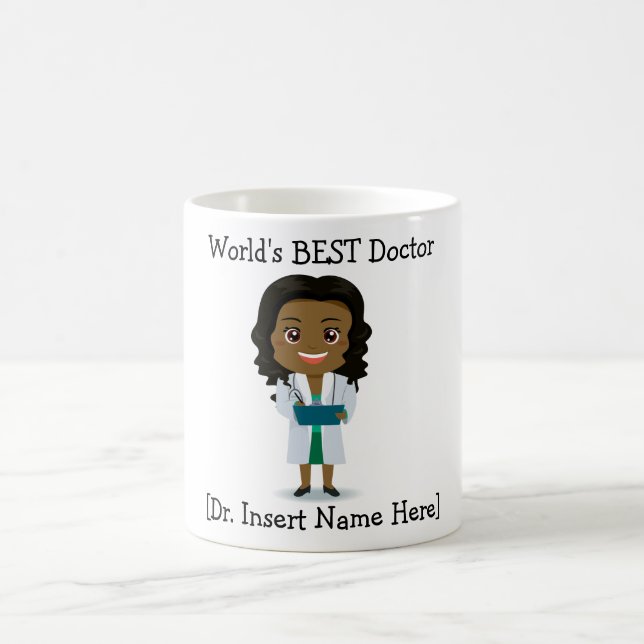 Personalised World's BEST Doctor, Black Female Coffee Mug (Center)
