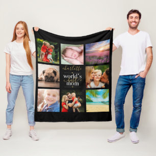 Personalised Worlds Best Mum 8 Photo Collage Fleece Blanket