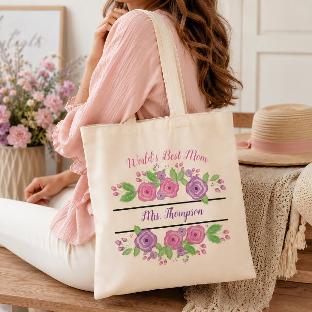 Personalised World's Best Mum Custom Name Tote Bag (Creator Uploaded)