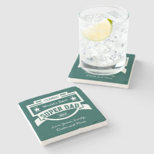Personalised World's Best Super Dad Stone Coaster
