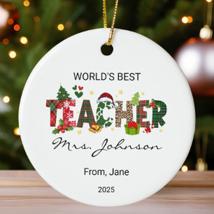 Personalised World's Best Teacher Christmas Gift Ceramic Tree Decoration