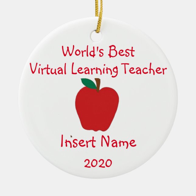Personalised World's Best Virtual Learning Teacher Ceramic Tree Decoration (Front)