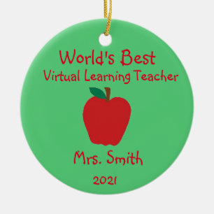 Personalised World's Best Virtual Learning Teacher Ceramic Tree Decoration