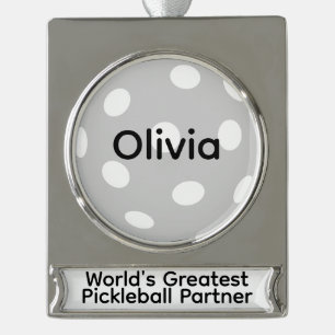 Personalised World's Greatest Pickleball Partner Silver Plated Banner Ornament
