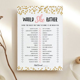 Personalised Would She Rather Bridal Shower Card