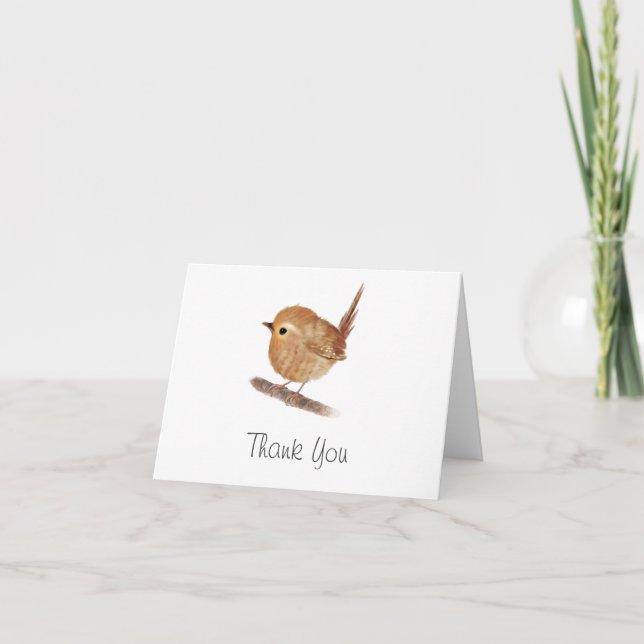Personalised Wren Bird Thank You Note Card (Front)