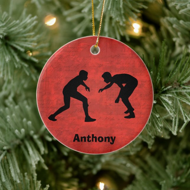 Personalised Wrestler Silhouettes Christmas Ceramic Tree Decoration (Tree)