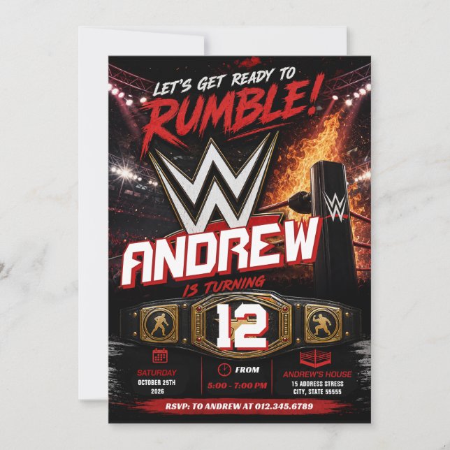 Personalised Wrestling Birthday for boy Invitation (Front)