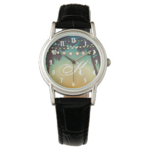 Personalised Wrist Watch Beach Sunset Palm Trees S