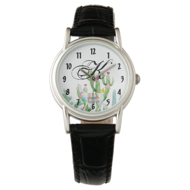 Personalised Wrist Watch Boho Llama Bohemian Cacti (Front)