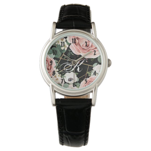 Personalised Wrist Watch Geometric Garden Black (Front)