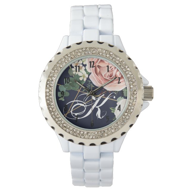 Personalised Wrist Watch Geometric Garden Navy Blu (Front)