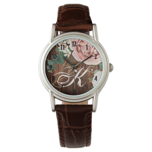 Personalised Wrist Watch Geometric Garden Rose (Front)