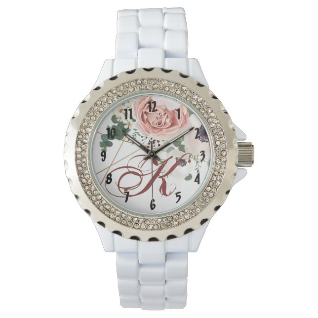 Personalised Wrist Watch Geometric Garden Rose Ane (Front)
